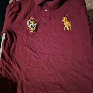 Polo by Ralph Lauren Men's Burgundy Polo Shirt with Gold Accents